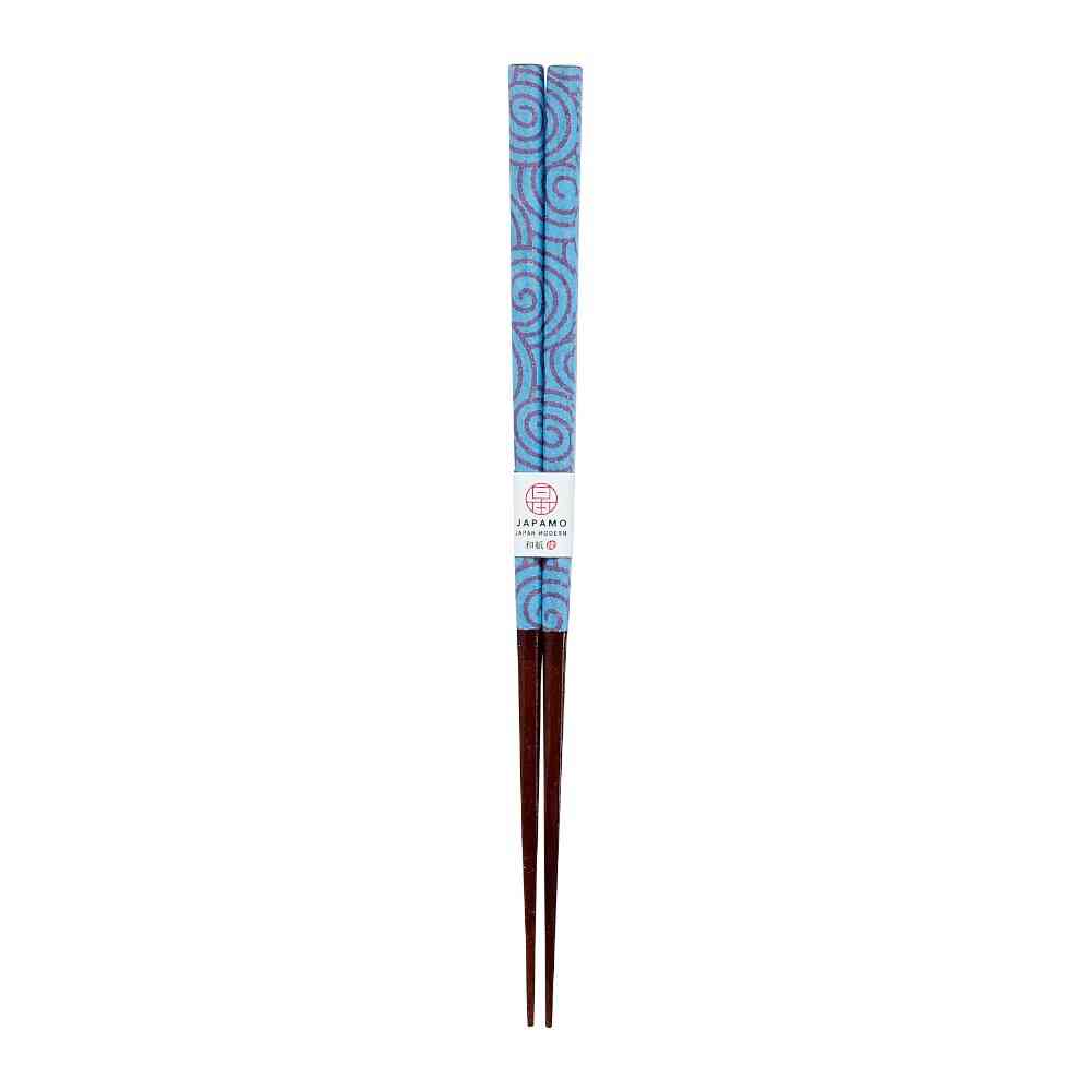 Ishida Chopsticks Japanese Modern Swirl Blue 23cm in PET Case