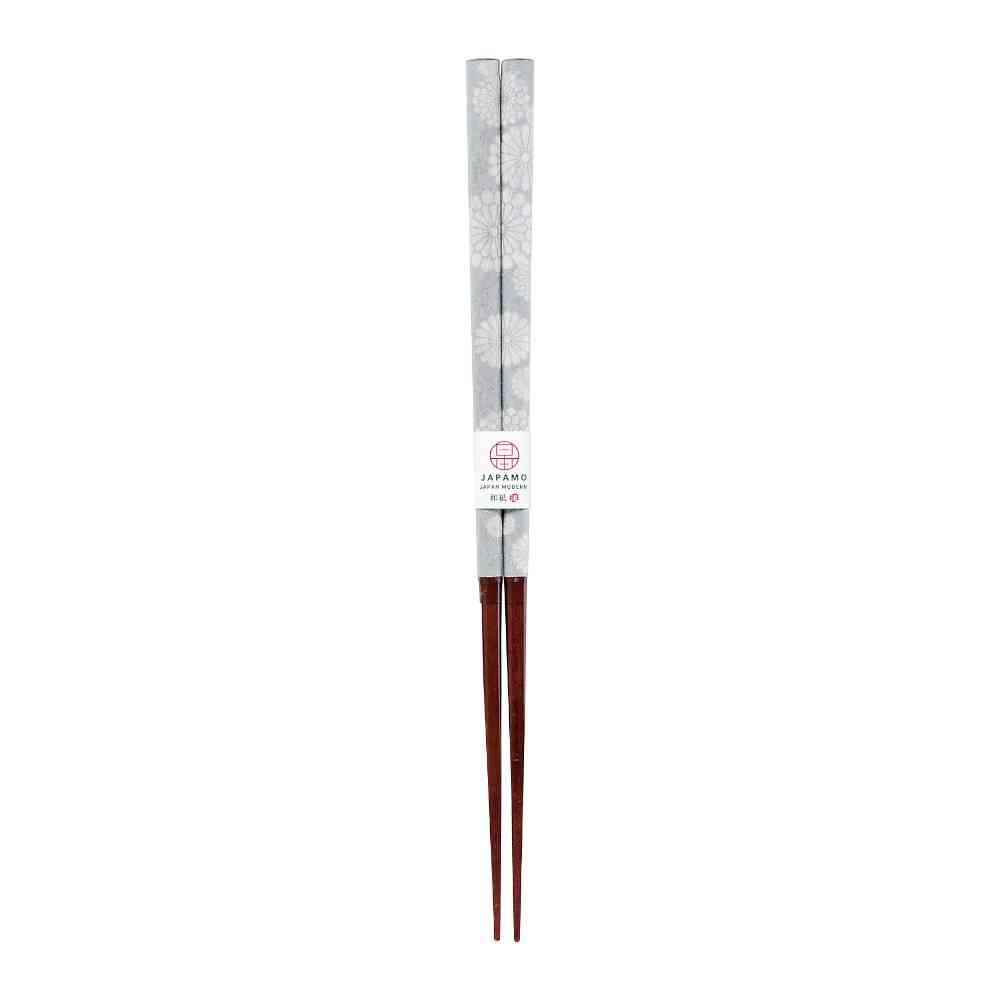 Ishida Chopsticks Japanese Modern Chrysanthemum Gray 23cm in PET Case