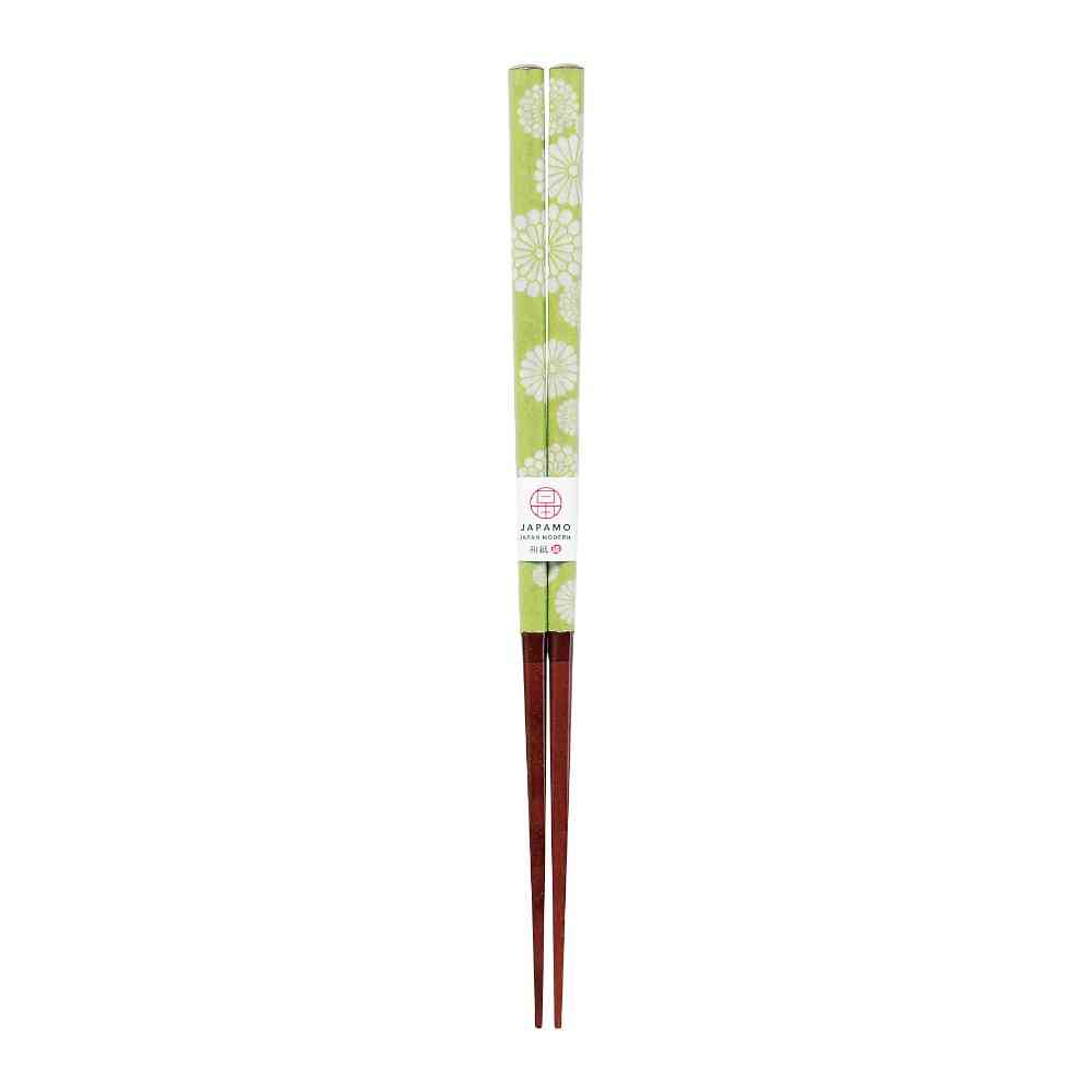 Ishida Chopsticks Japanese Modern Chrysanthemum Green 23cm in PET Case