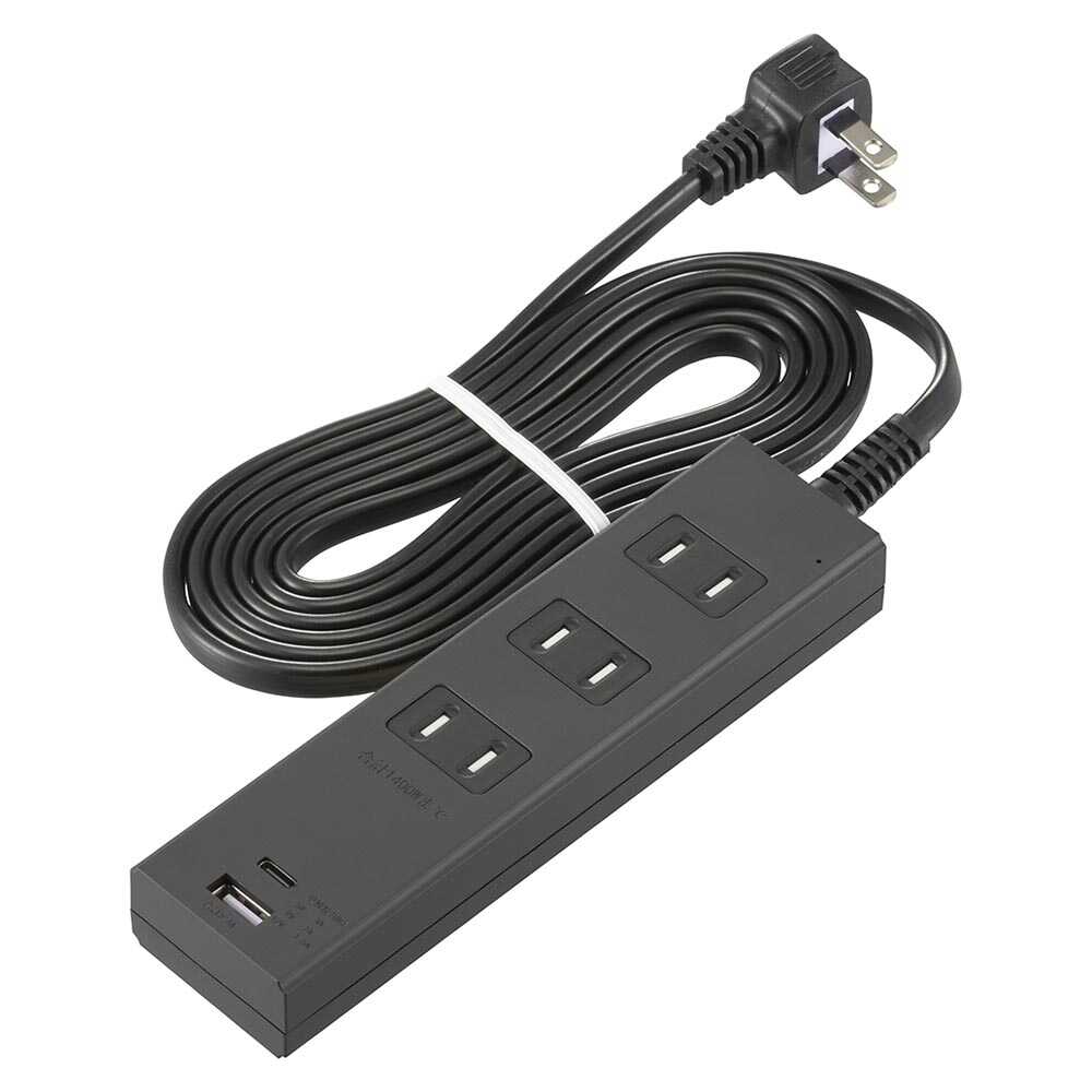 Ohm Electric 3 Outlets Tap with Lightning Guard and PD-Compatible Type C/A Ports HS-TKU32PD23-K