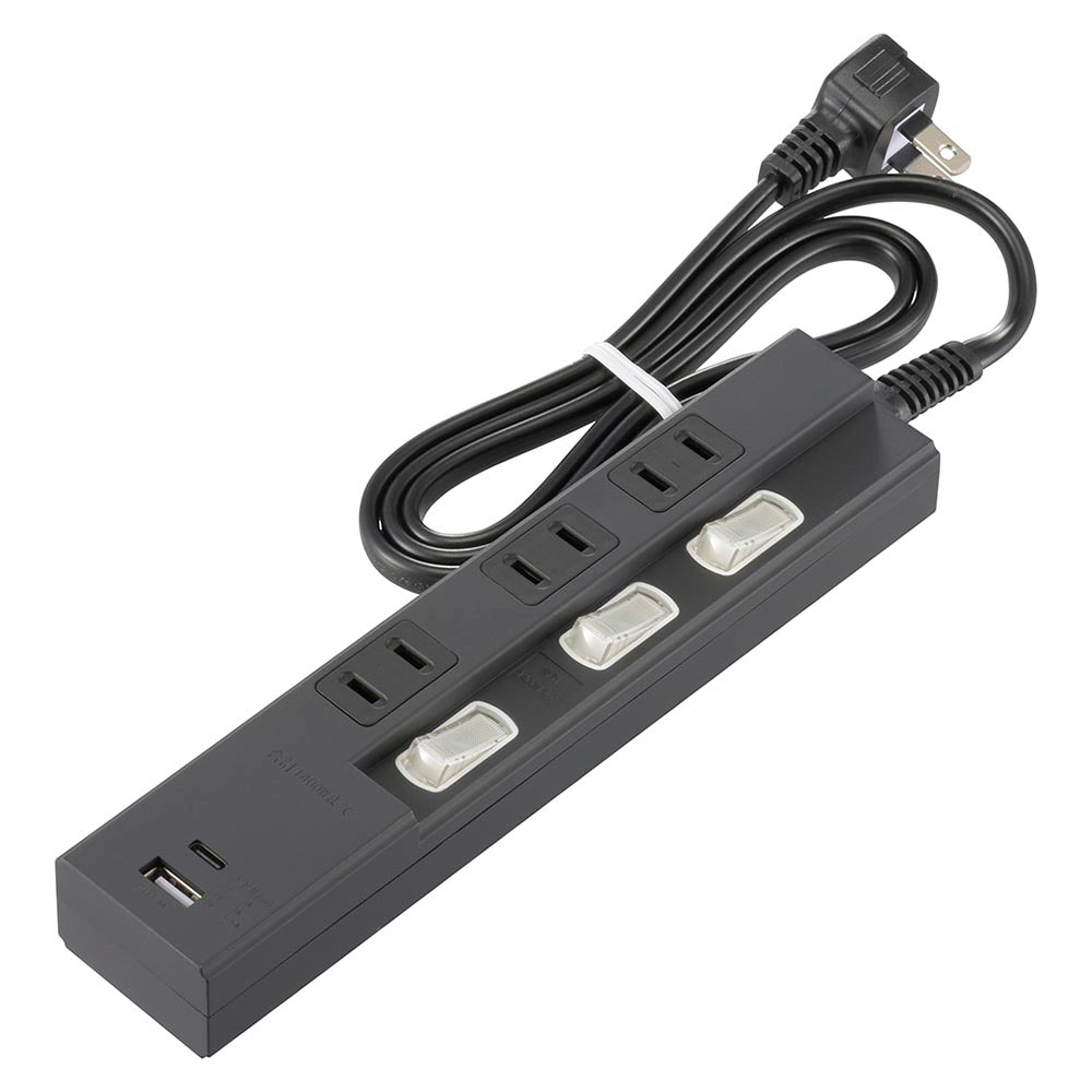 Ohm Electric 3 Outlets Power Saving Tap with PD-Compatible Type C/A Ports HS-TPU31PD23-K