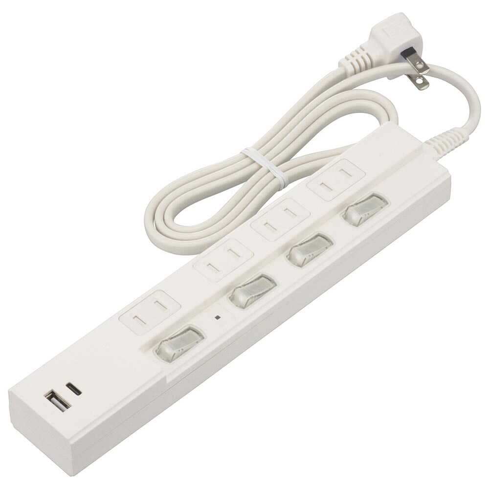 Ohm Electric Energy Saving Tap Lightning Guard with PD Compatible USB Ports 4 Outlets HS-TPKU41PD23-W
