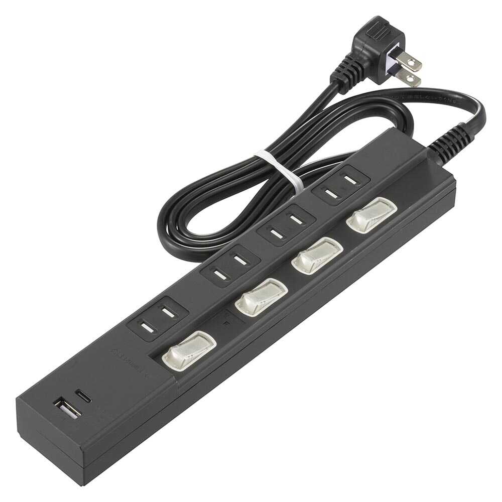 Ohm Electric 4 Outlets Power Saving Tap with Lightning Guard and PD-Compatible C/A Ports HS-TPKU41PD23-K