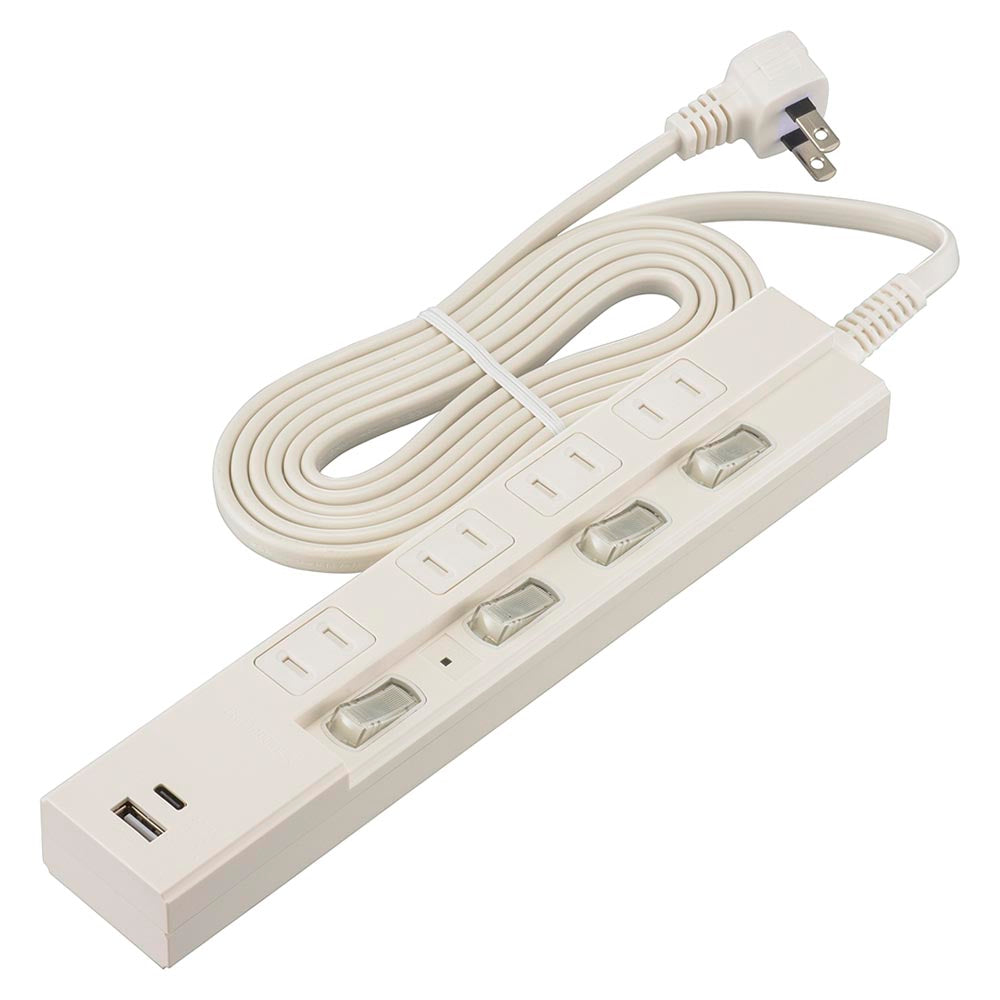 Ohm Electric 4 Outlets Power Saving Tap with Lightning Guard and PD-Compatible C/A Ports HS-TPKU42PD23-W