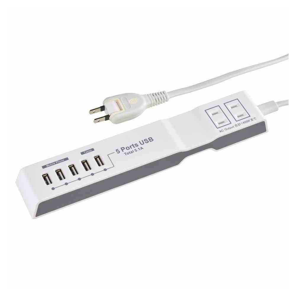 Ohm Electric Power Tap Mobile Charging AC 2 Outlets + USB 5 Outlets 1.5m HS-T215UD3-W