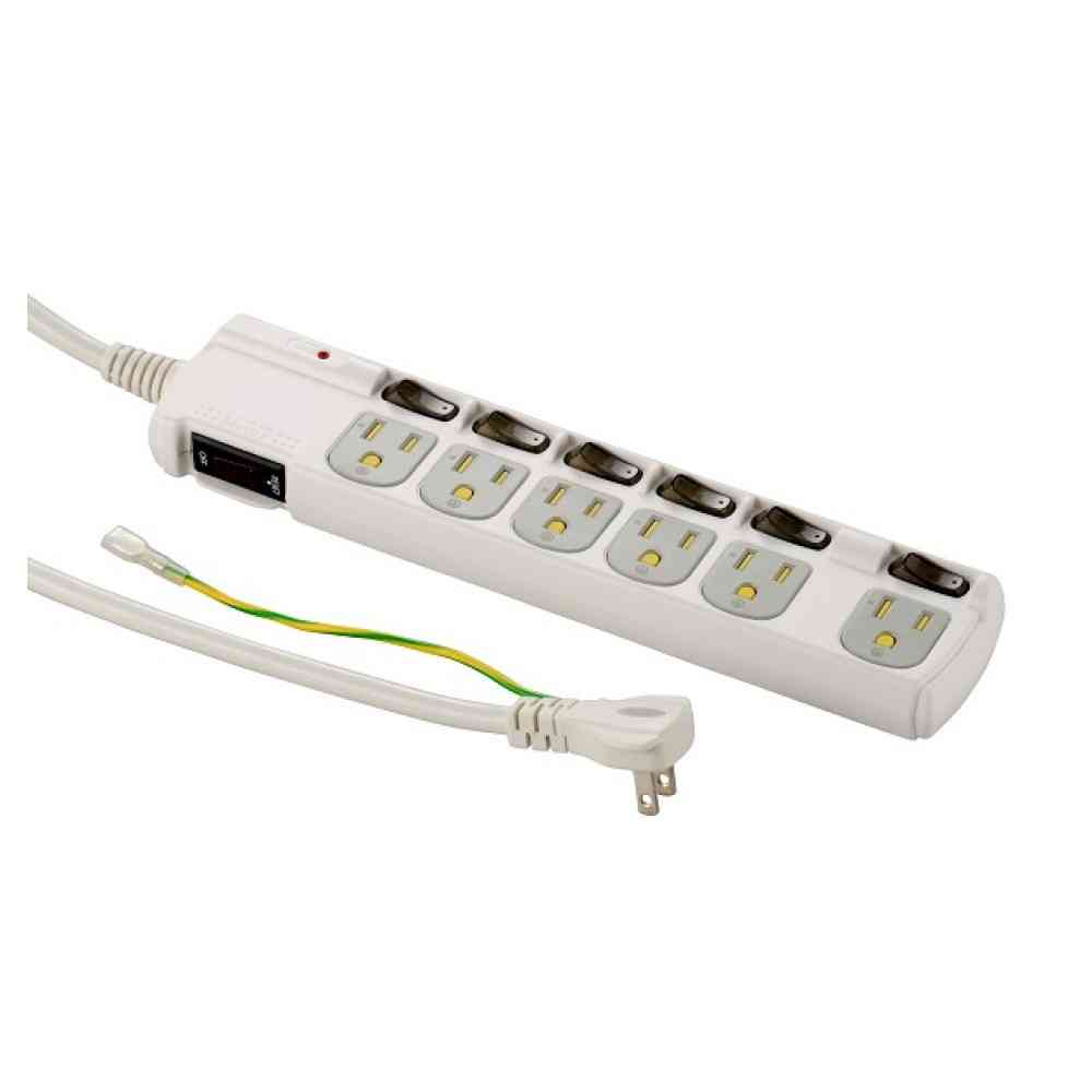 Ohm Electric Power Tap with Breaker 3-Pin Plug Compatible with Ground 6-Outlet 1.8m HS-T1259W