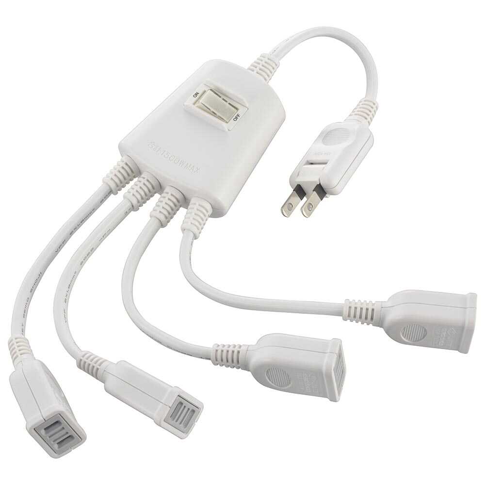 Ohm Electric Power Distribution Cable 4 Outlets with Central Switch HS-TP4C10V3-W