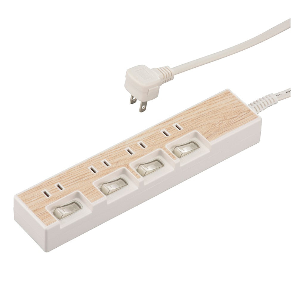 Ohm Electric Energy-Saving Tap 4 Outlets Wood Grain 1.5m White
