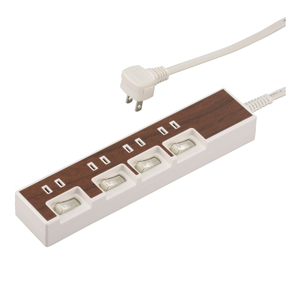 Ohm Electric Energy-Saving Tap 4 Outlets Wood Grain 1.5m Brown