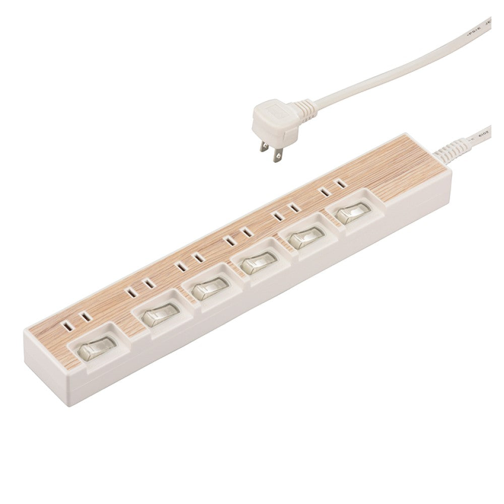 Ohm Electric Energy-Saving Tap 6 Outlets Wood Grain 1.5m White