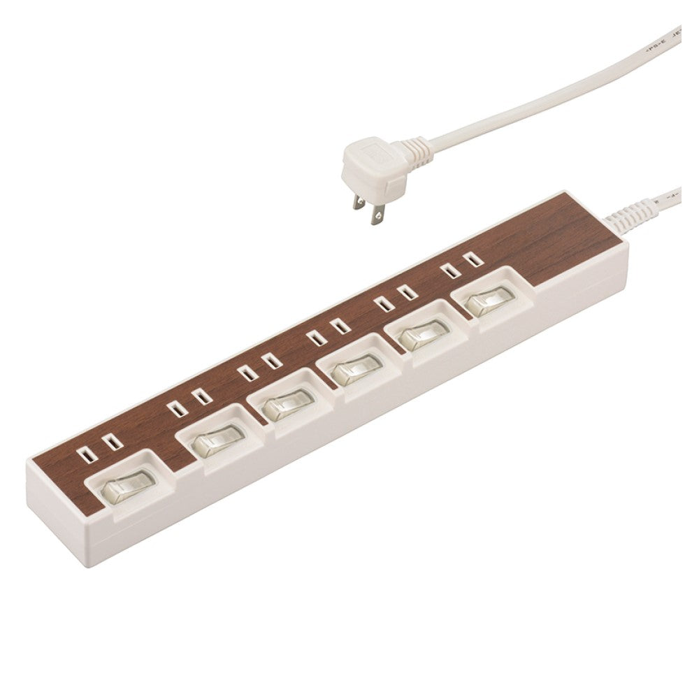Ohm Electric Energy-Saving Tap 6 Outlets Wood Grain 1.5m Brown