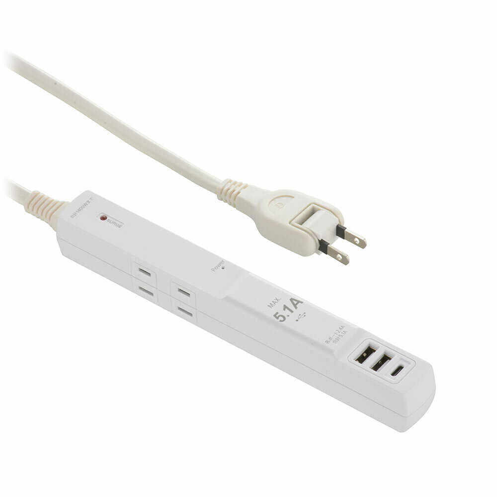 Ohm Electric Smoke Guard Tap 4 Outlets with 3 USB Ports Lightning Guard HS-T41C5HUV3-W