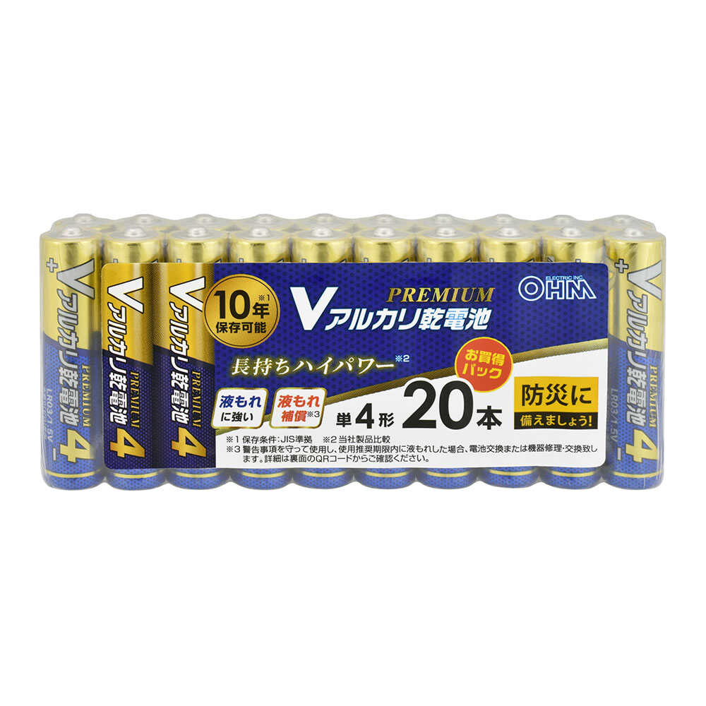 Ohm Electric V Alkaline Battery Premium Type AAA LR03VPS20P 20-Pack