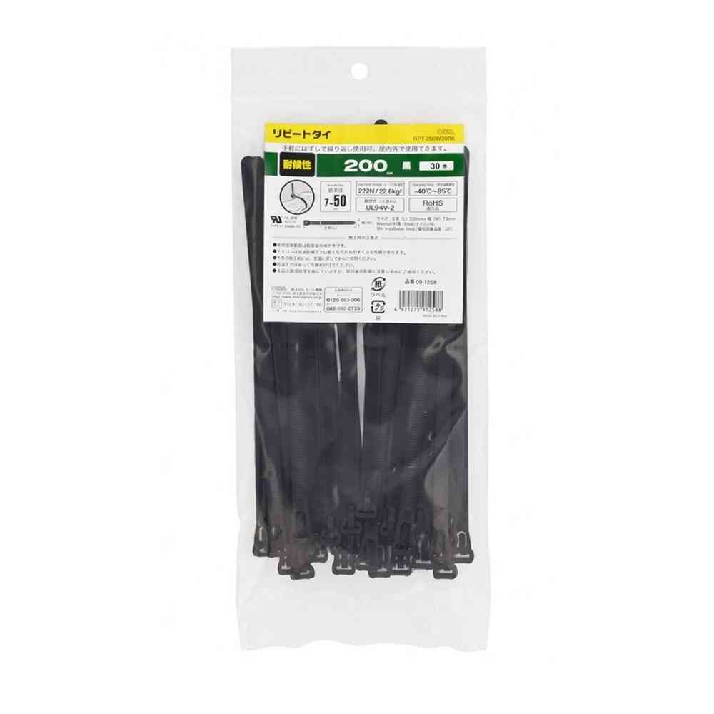 Ohm Electric Repeat Tie, Weather Resistant, 200mm, RPT-200W30BK, 30 Pieces