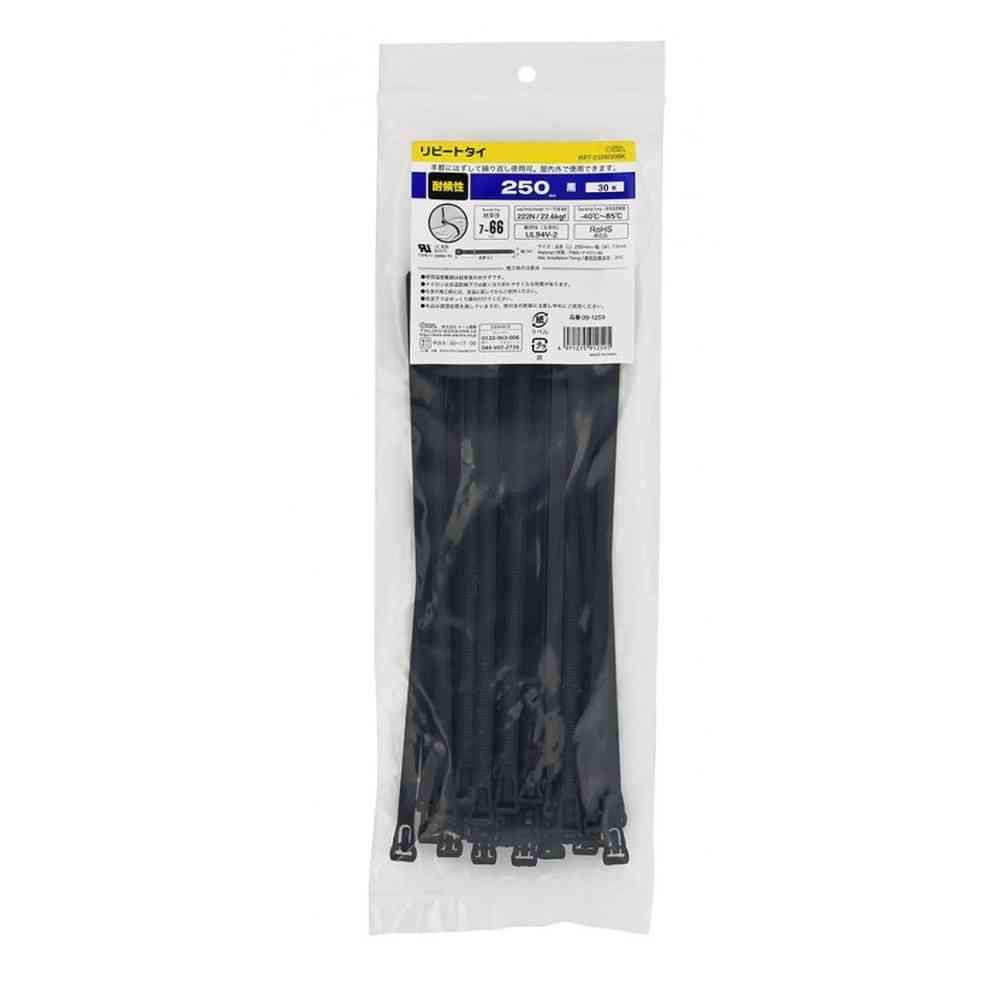 Ohm Electric Repeat Tie, Weather Resistant, 250mm, RPT-250W30BK, 30 Pieces