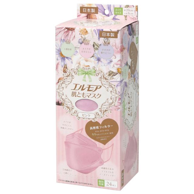 Elmore Skin-Friendly Mask Flower Pink Individually Wrapped (24 pieces)