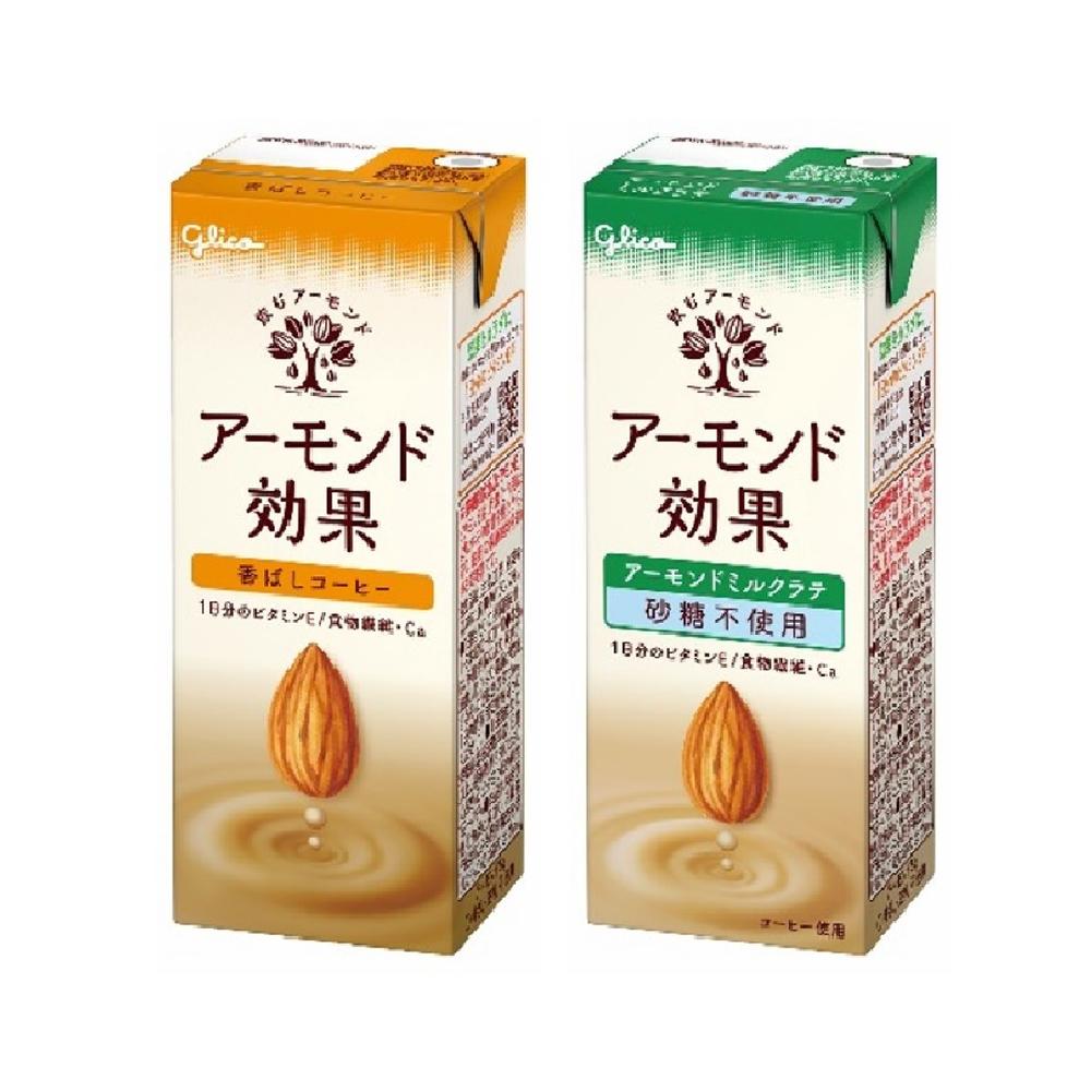 Glico Almond Effect Roasted Coffee 200ml [12 Bottles Set] + Almond Milk Latte No Sugar Added 200ml [12 Bottles Set]