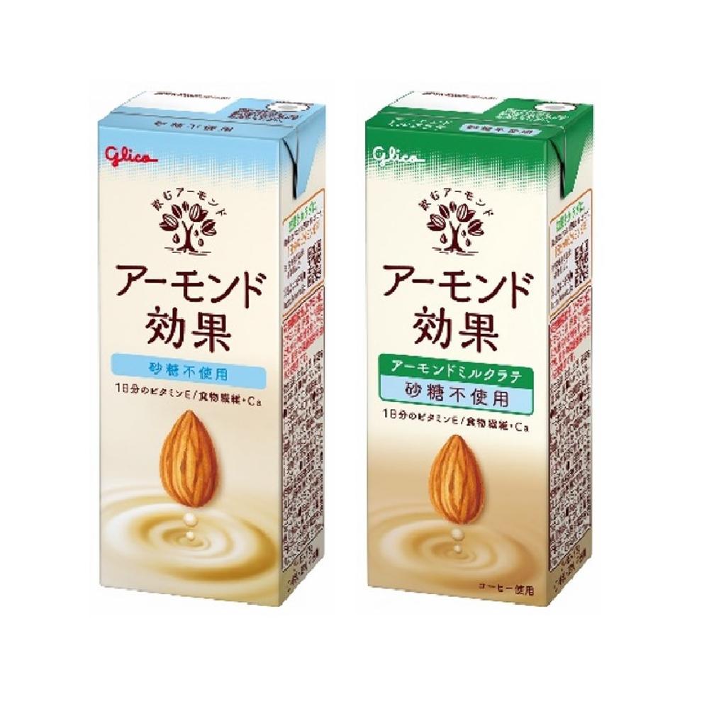 Glico Almond Effect No Sugar Added 200ml [12 Bottles Set] + Almond Milk Latte No Sugar Added 200ml [12 Bottles Set]