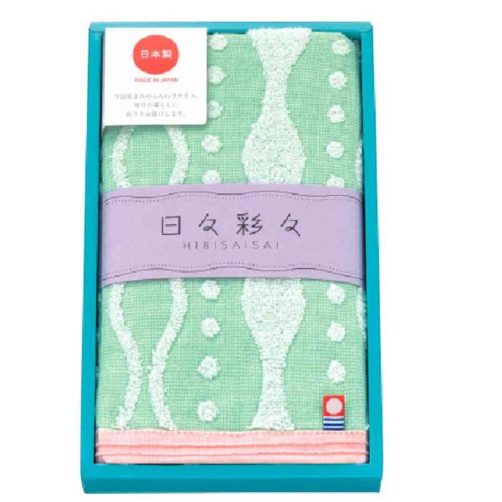 Nissen Shoko Hibi Irodori Sansan Face Towel Green Boxed 1 Piece