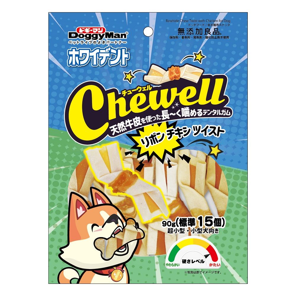 Doggy Man Whydent Chewell Ribbon Chicken Twist 90g (Standard 15 Pieces)