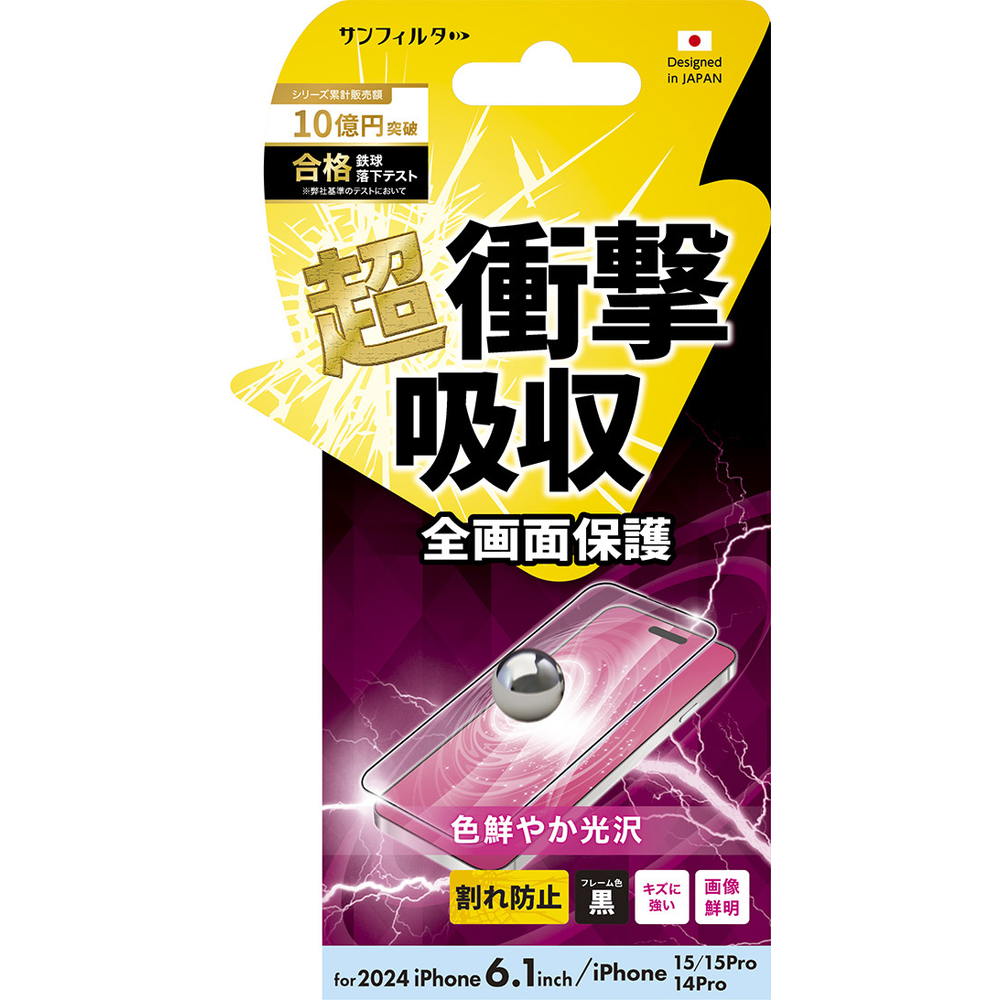 Sankrest iPhone 16/15/15 Pro/14 Pro Round Frame Shock-Absorbing Film Glossy i38FASFF