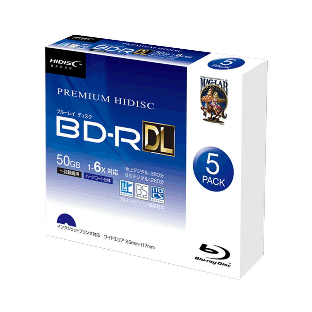 HIDISC BD-R DL 1-Time Recording 6x Speed 50GB Slim Case 5 Discs