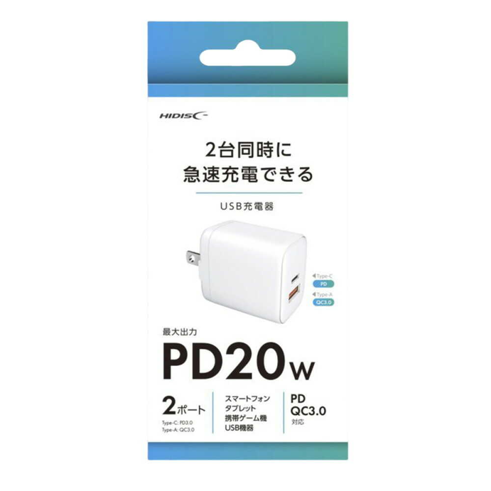 HIDISC AC Charger PD20W Compatible Type-C1 + USB1 Port