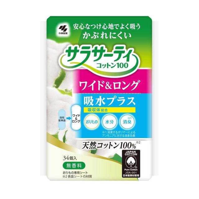 Kobayashi Pharmaceutical Sarasa T Cotton 100 Wide & Long Absorbency Plus 34 Pieces