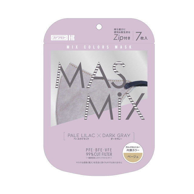 Kawamoto Industry MASMIX Mask Pale Lilac x Dark Gray 7 Pieces