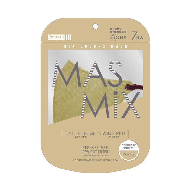 Kawamoto Industry MASMIX Mask Latte Beige x Wine Red 7 Pieces