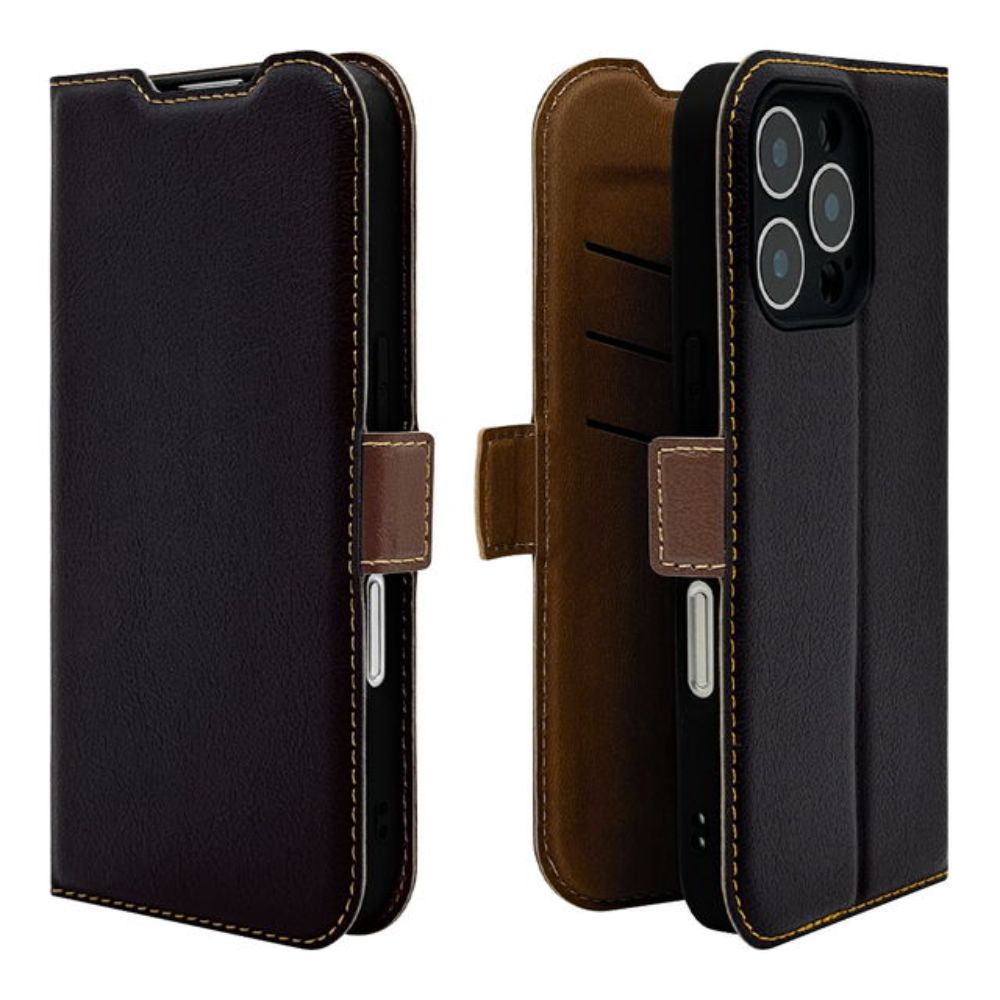 Telephone Lease iPhone 16 Pro Wallet Case Slim Fit Camera Protection Black x Brown