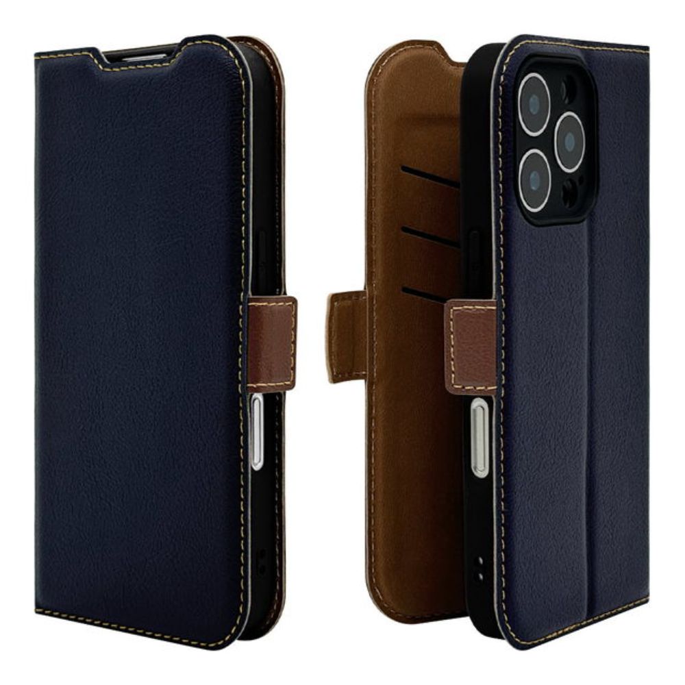 Telehone Lease iPhone 16 Pro Slim Wallet Case Camera Protection Navy x Brown