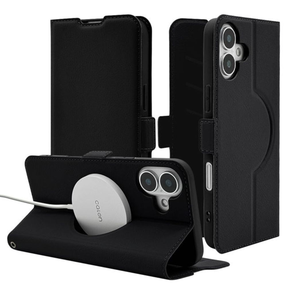 Telehone Lease iPhone 16 Plus Wallet Case Shock Absorption MagSafe Compatible Black