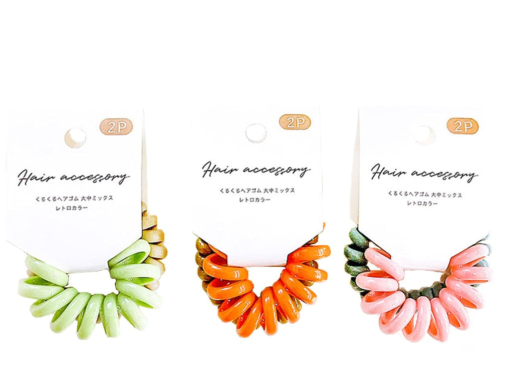 Curly Hair Tie Large-Medium Mix 2P Retro Color QRG-18