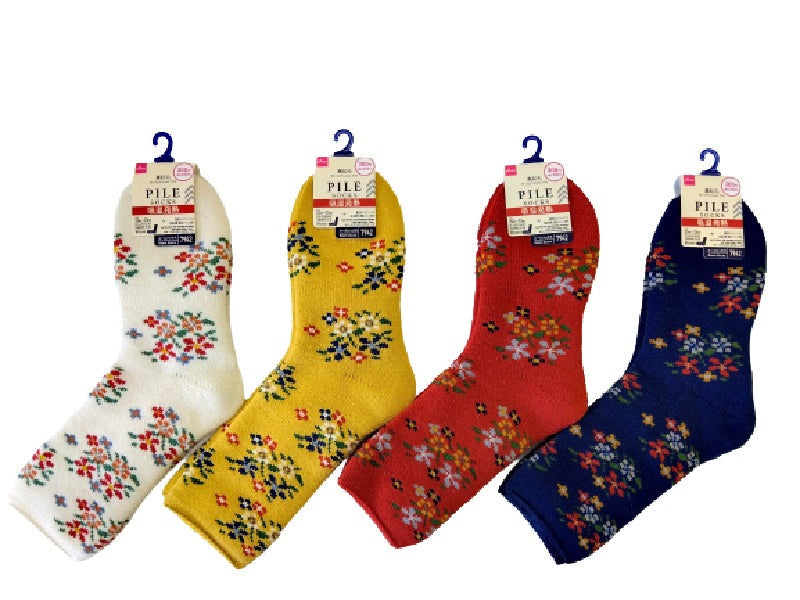 Fleece Lined Pile Socks (Moisture Absorbing Heat, Eastern European Retro, Floral)