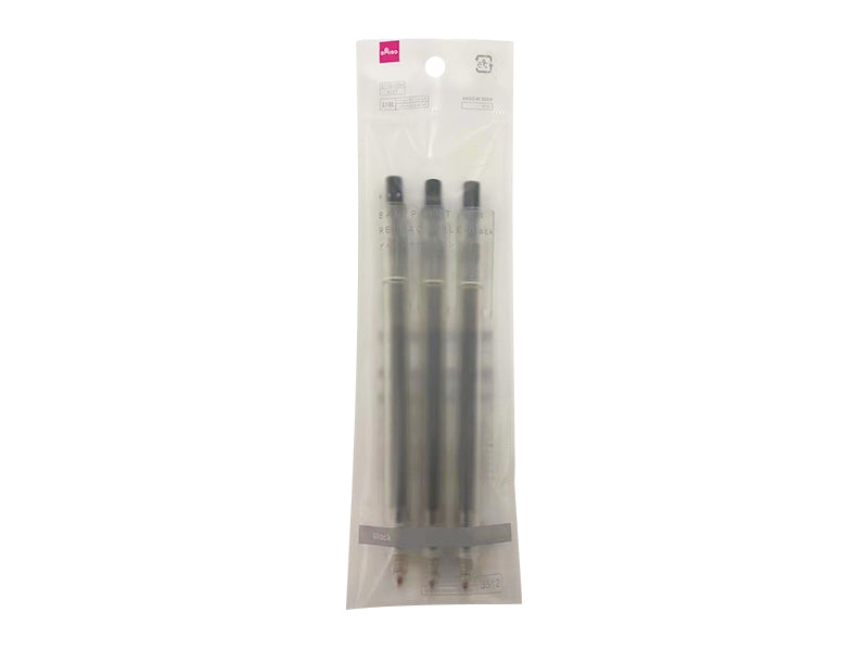 Gel Ink Ballpoint Pen (Push Type, Black, 3 Pieces)