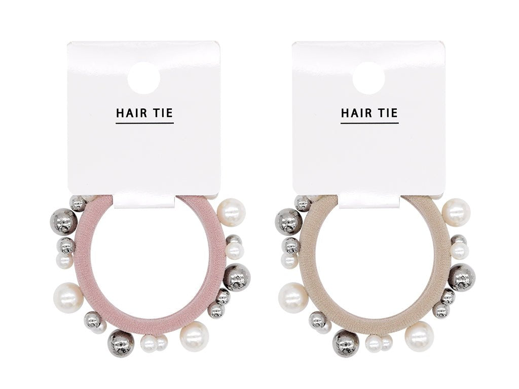 Soft Hair Tie (Fake Pearl & Metal Ball, Soft Colors)