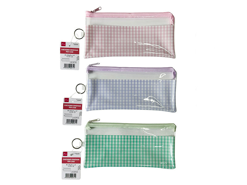 Gingham Check Pencil Case (Purple, Green, Pink)