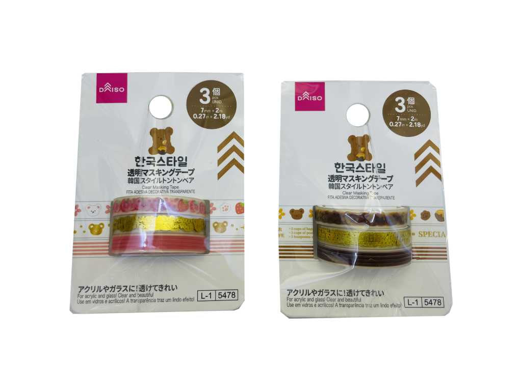 Transparent Masking Tape (Korean Style Tonton Bear, 3 pieces)