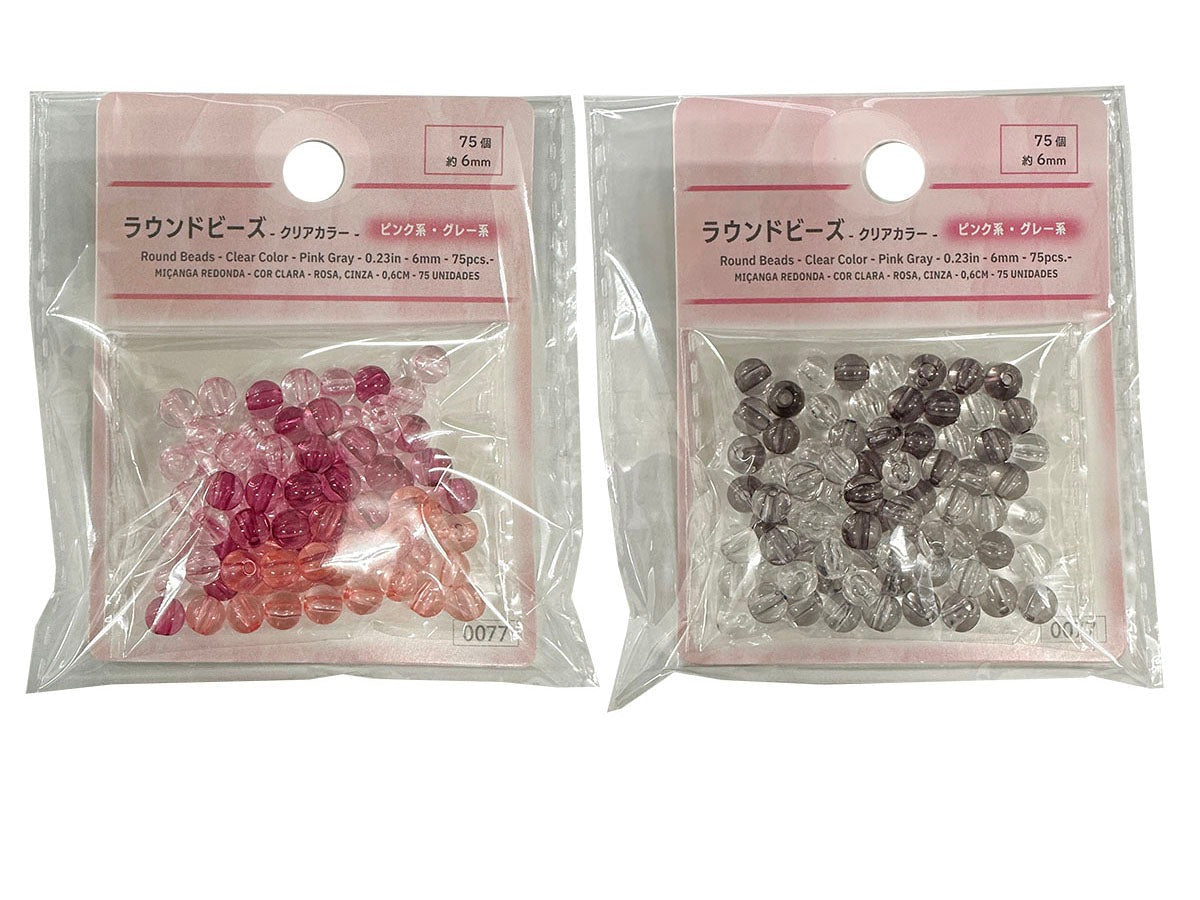Round Beads (Clear Color, Pink & Gray, 75 Pieces)