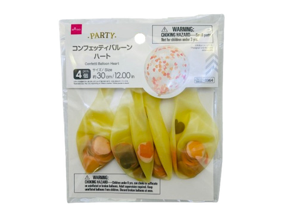 Confetti Balloons, 4 pieces (Hearts) 12 inches