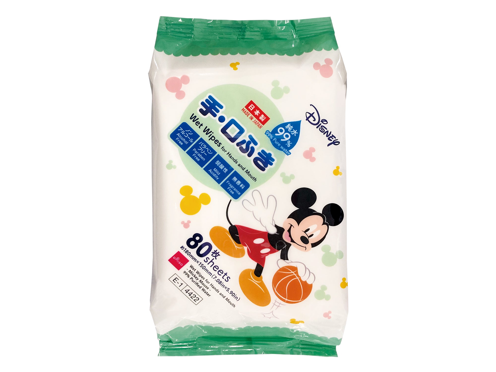 Hand and Mouth Wipes, 99% Pure Water, 80 Sheets (Mickey)