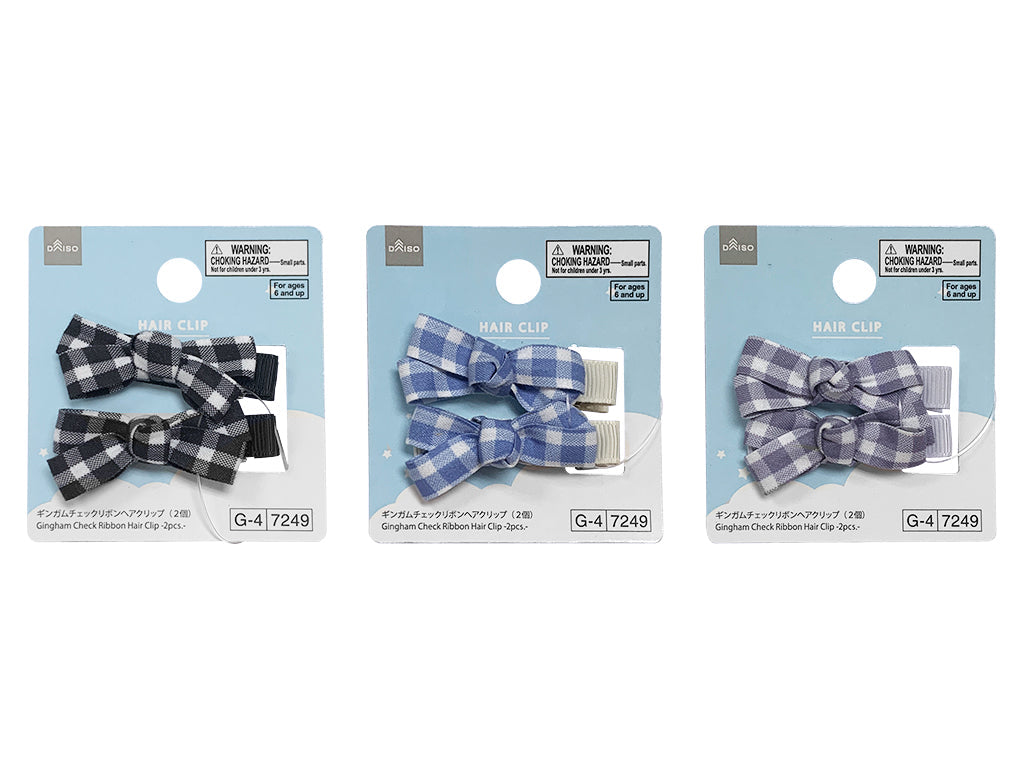 Gingham Check Ribbon Hair Clip (2 Pieces)