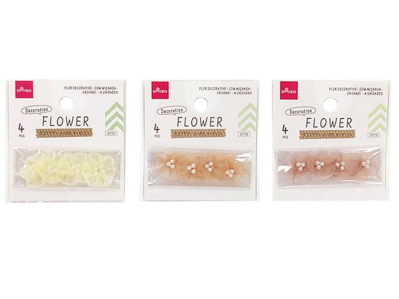 Decorative Flower (With Beads, Organza, 4 Pieces)