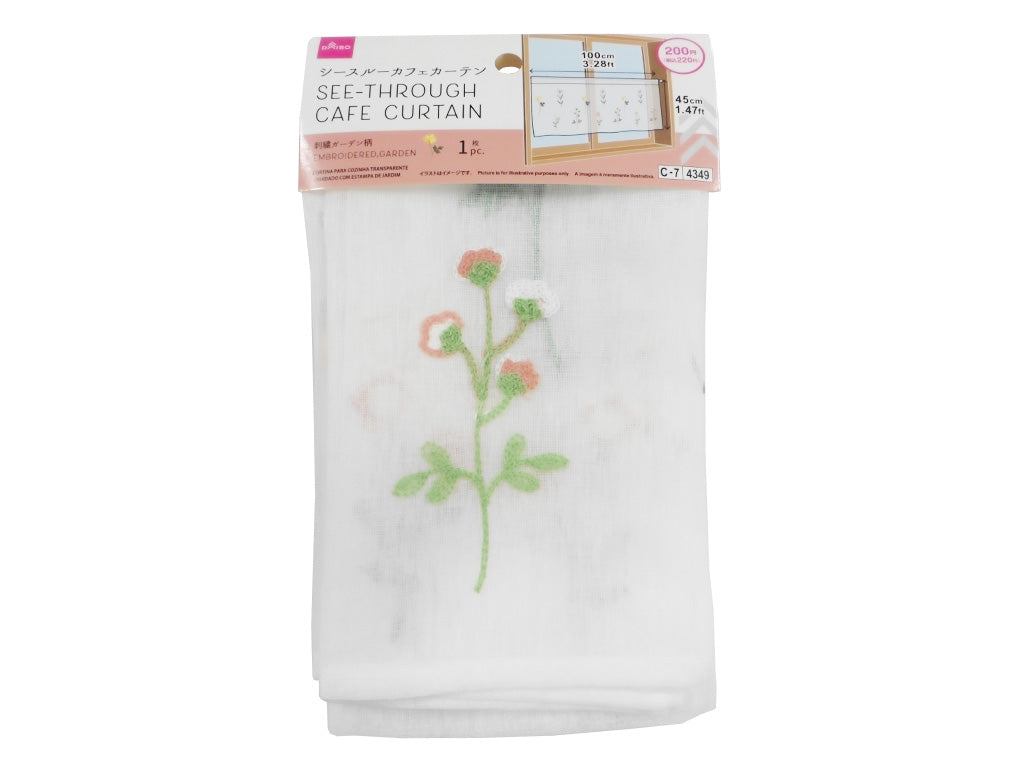 Sheer Cafe Curtain (Embroidered Garden Pattern)