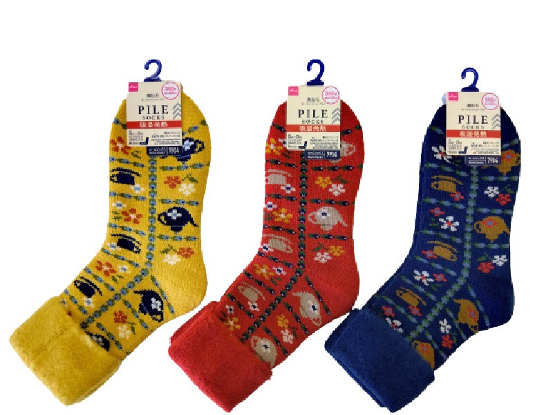 Fleece-Lined Pile Socks (Moisture-Wicking Heat, Eastern European Retro, Teapot Pattern)