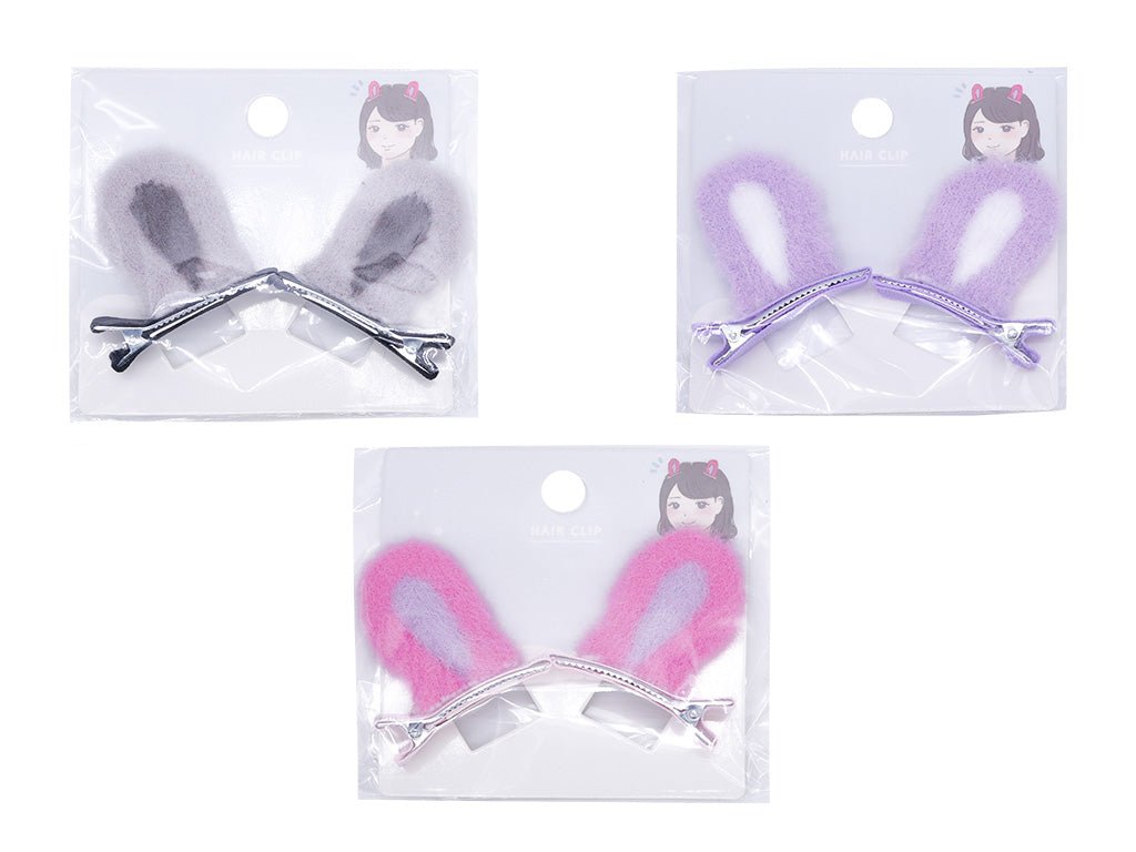 Bunny Ear Hair Clip (Stand, Black, Pink, Purple)