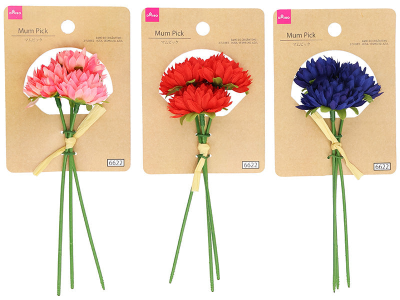Mum Pick (3 Flowers, Pink, Red, Blue)