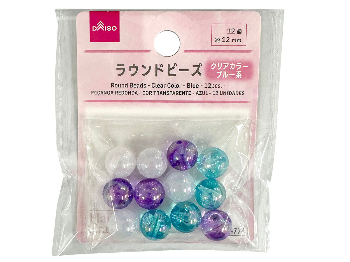 Round Beads (Clear Color, Blue, 12 Pieces)