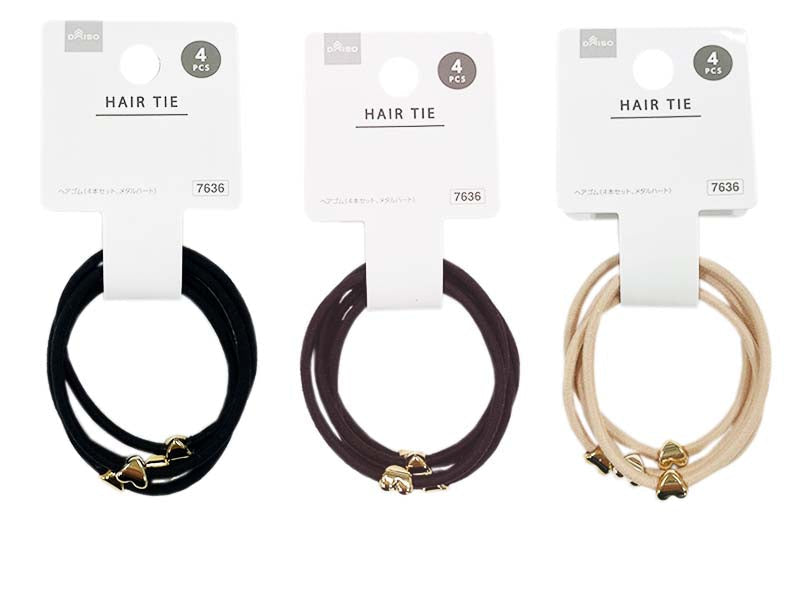 Hair Ties (4-Piece Set, Metal Heart)